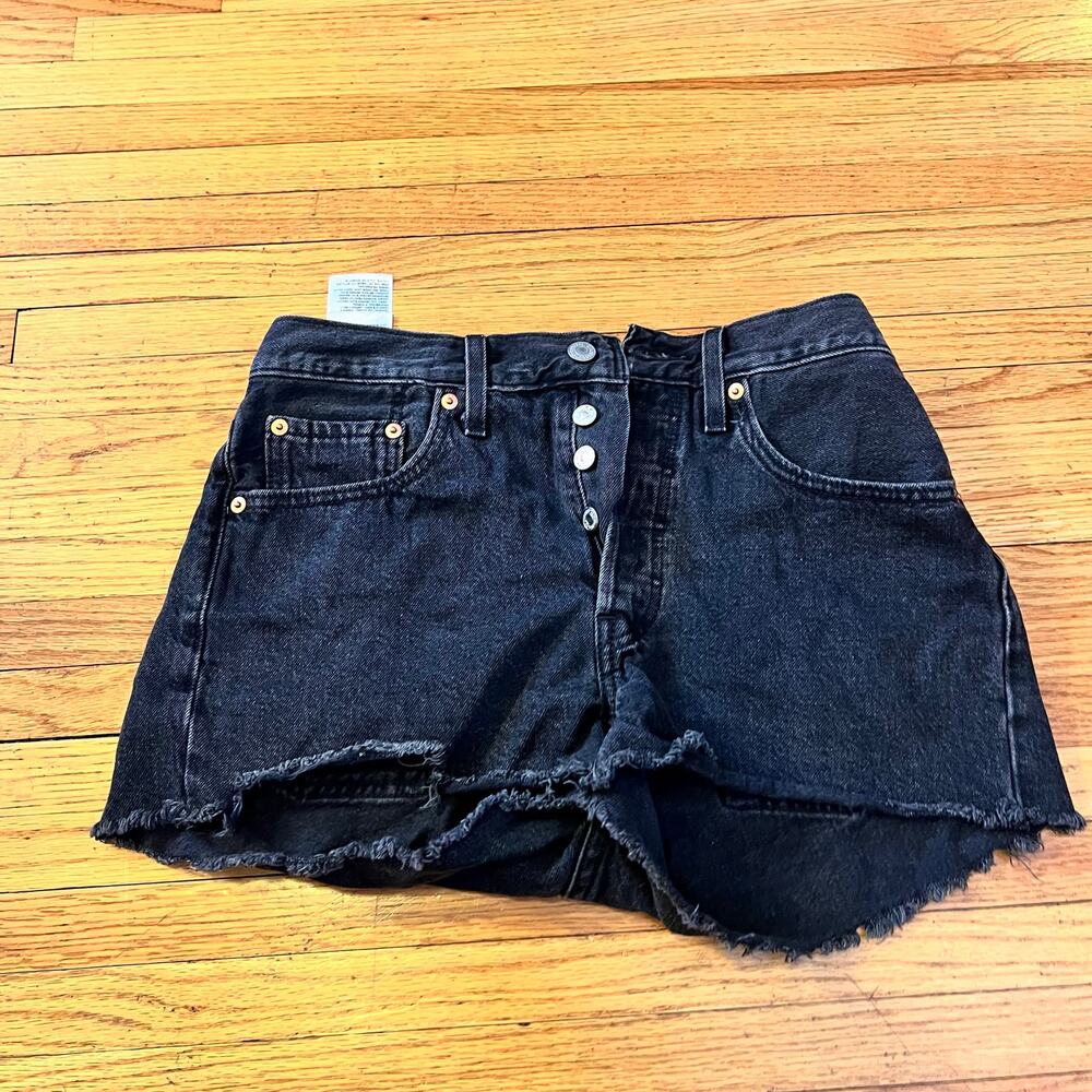 Levi’s 501 Jean Shorts Womens 27 Black Button Fly Raw Hem Cut Off